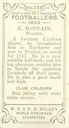 1933 Wills's Victorian Footballers (Small) #135 Charlie McSwain Back